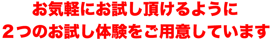 お気軽にお試し頂けるように２つのお試し体験をご用意しています